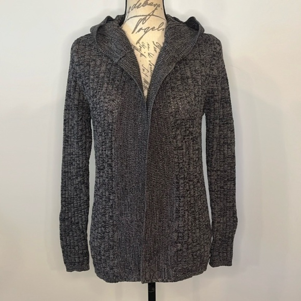 Roxy ribbed cotton hooded cardigan sweater open front L